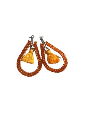 Earrings handmade Beaded with tassel orange